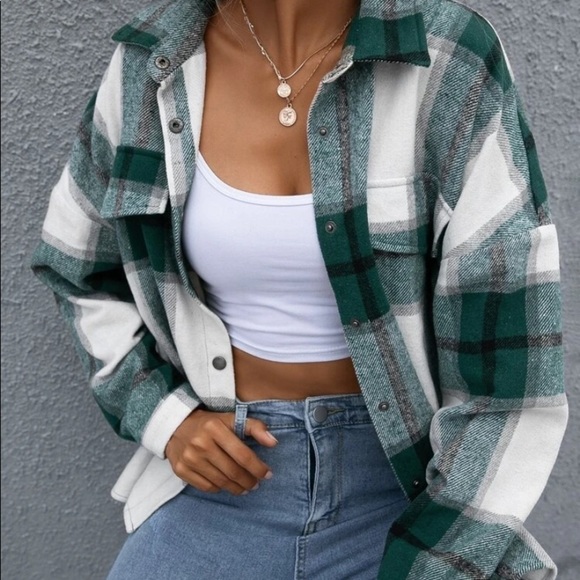 New Plaid Flannel button down top or Jacket - Picture 4 of 6